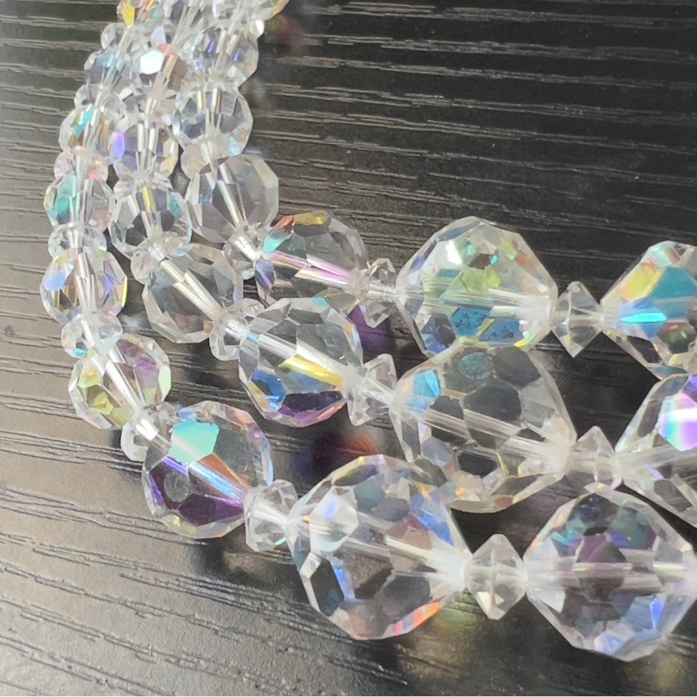 Vintage Aurora Borealis Glass Beaded Three Tiered Choker Style Necklace/Earrings - Picture 2 of 9